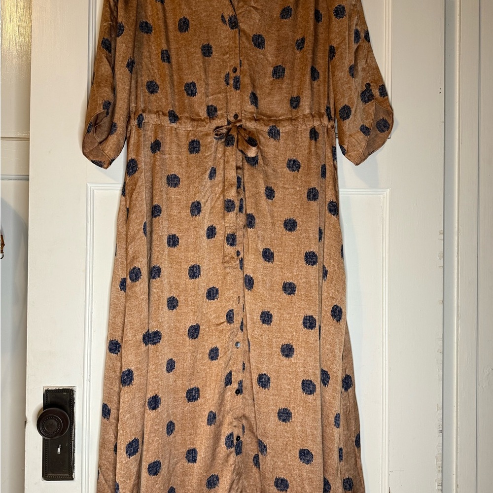 NIC+ZOE Tan Dress with Blue Dots
